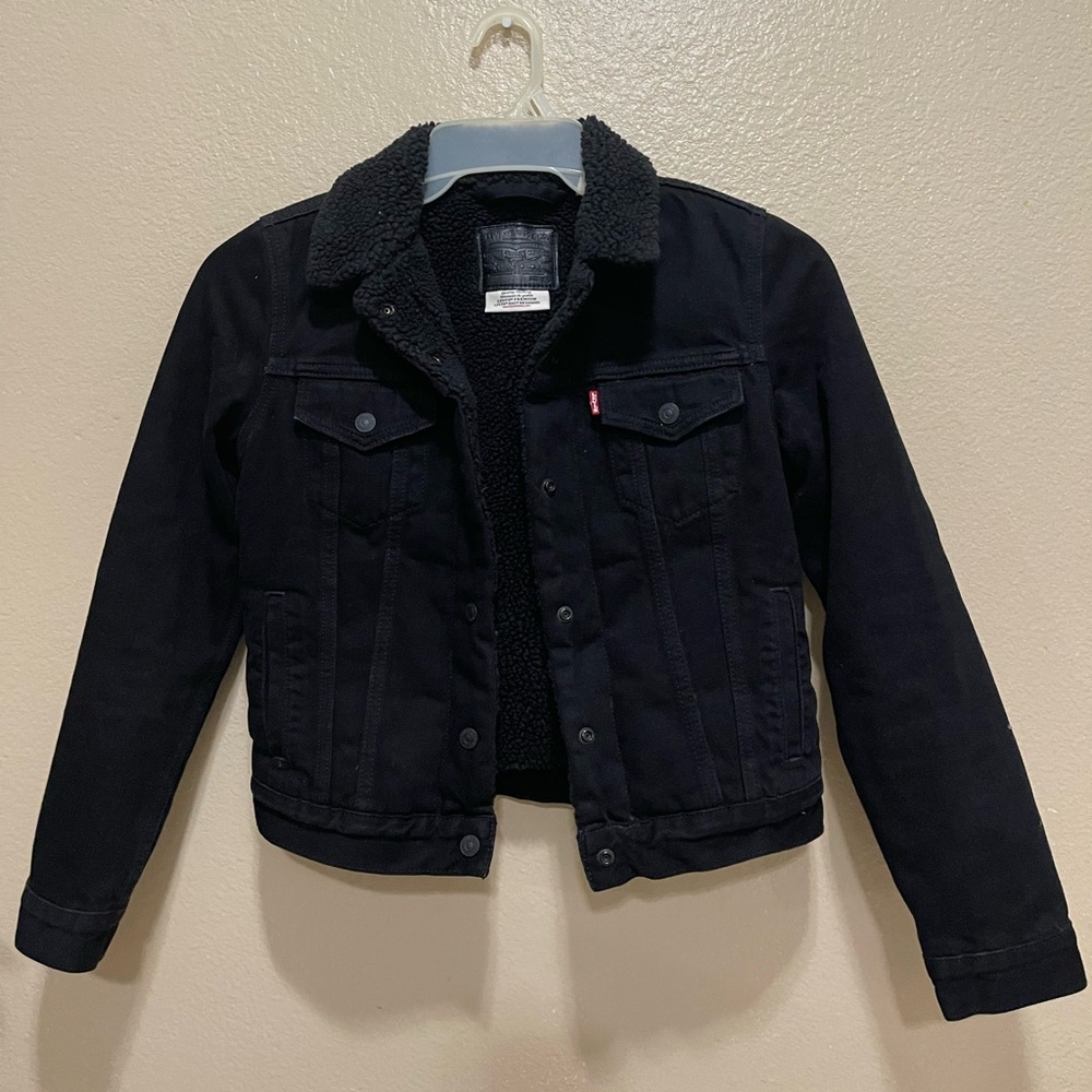 Levi's Black Denim Jacket with Fleece Collar